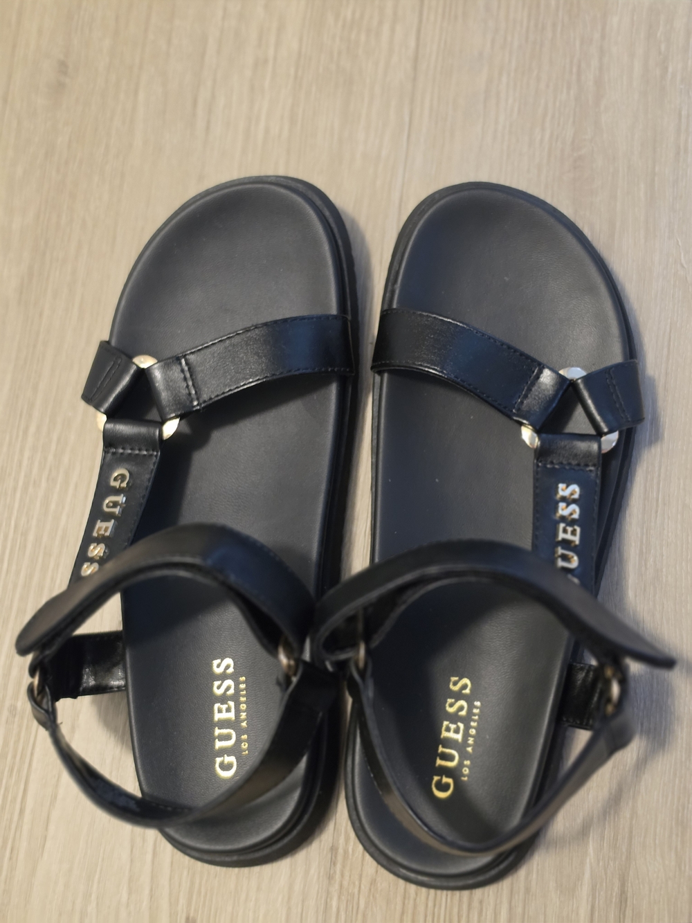 GUESS Black Leather Strap Sandals